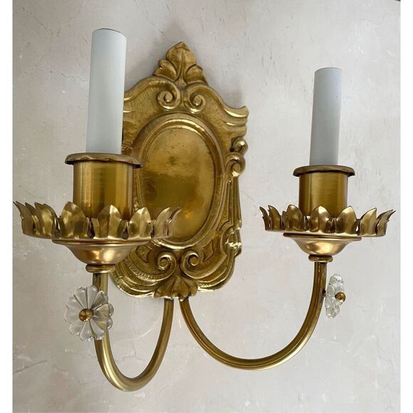Antique Brass Wall Sconce Baroque Style Two Light - Picture 1 of 6